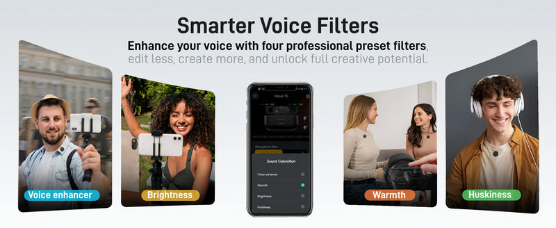Microfone de lapela sem fio Maono Wave T5 com cancelamento de ruído para gravação de vídeo e streaming, compatível com câmeras de celulares