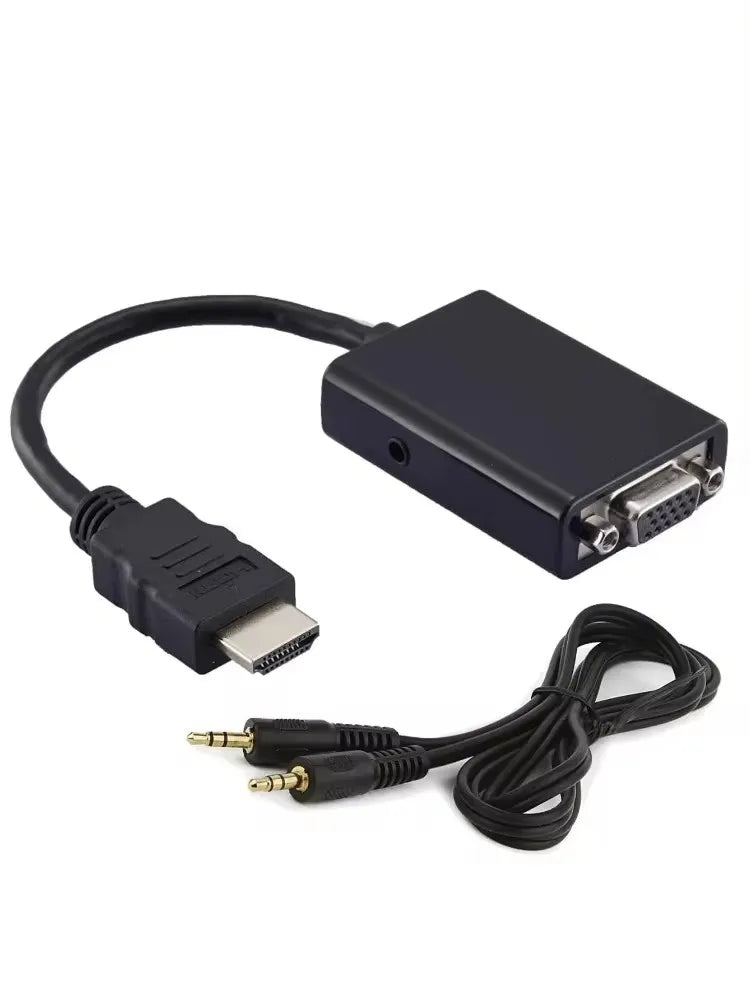 Conversor HD VGA para Hdmi, com cabo de áudio de 3,5 mm Vga para adaptador Hgmi, conversor de vídeo HDTV e áudio