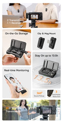 Microfone de lapela sem fio Ulanzi A100 para câmera iPhone 16 15 Pro Max Android DJI Action Pocket 3 com gravação dupla ao vivo