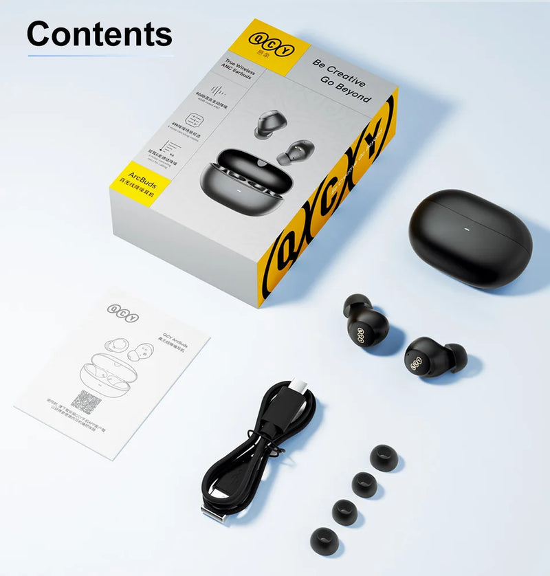 Fones de ouvido sem fio QCY HT07 ANC com cancelamento de ruído de 40 dB TWS, 6 microfones, chamada AI HD, Bluetooth 5.2, reprodução de 32 horas