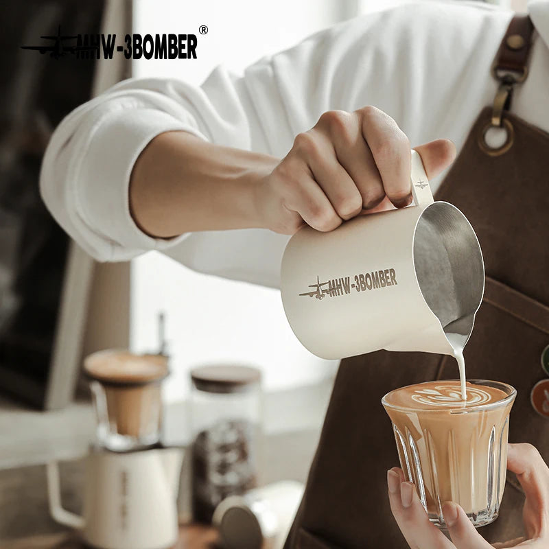 Jarra para vaporização de leite rosa MHW-3BOMBER, 500/600ml, jarra para arte em latte, aço inoxidável, xícara de expresso, utensílios para vaporização de leite