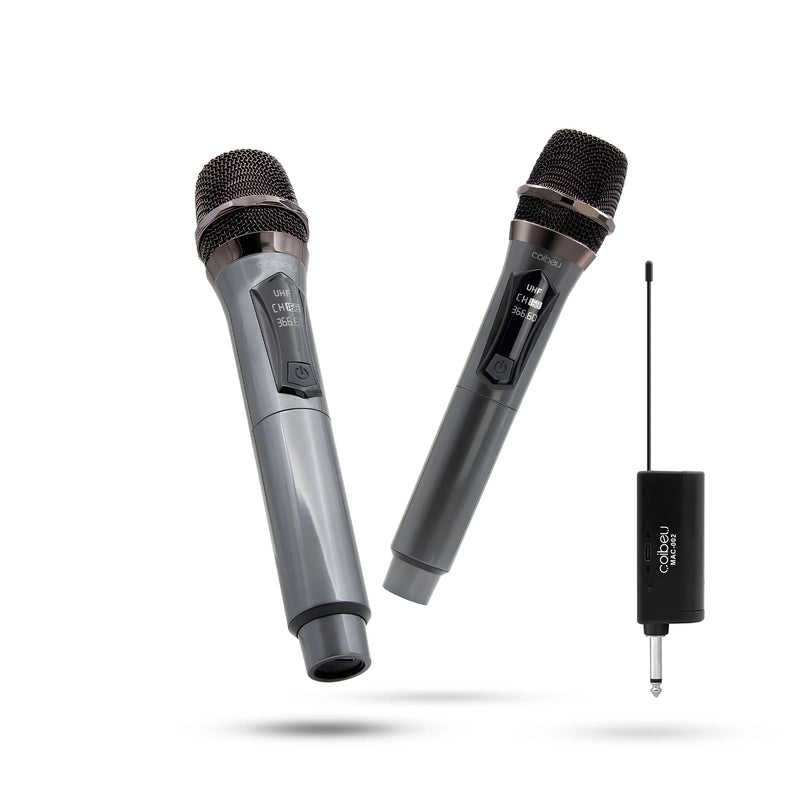 Kit 2 microfones profissional, sem fio portátil, display LED, UHF duplo, redução de ruído, sinal estável