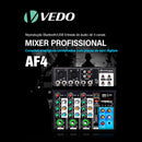 Mesa de Mixagem Analógica VEDO AF4 com Placa de Som Digital Integrada, 4 Canais, Configurações de Função Personalizadas, Console de Mixagem Analógica para Apresentações ao Vivo