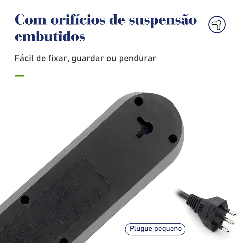 Extensão elétrica, filtro de linha, extensão de energia, tomada USB, plugue, plugue de água, filtro de linha brasileiro, 100-220V, 10A