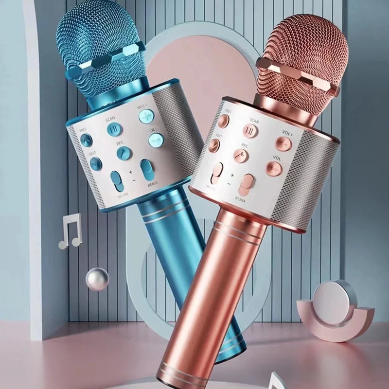 Microfone profissional portátil sem fio para karaokê, alto-falante USB, tocador de música, gravador de canto para KTV