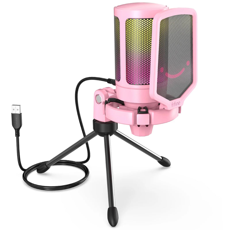 Microfone para jogos USB FIFINE, microfone condensador com RGB, para PC, PS4, PS5 e MAC, adequado para podcasters/jogadores/influenciadores/estúdio doméstico