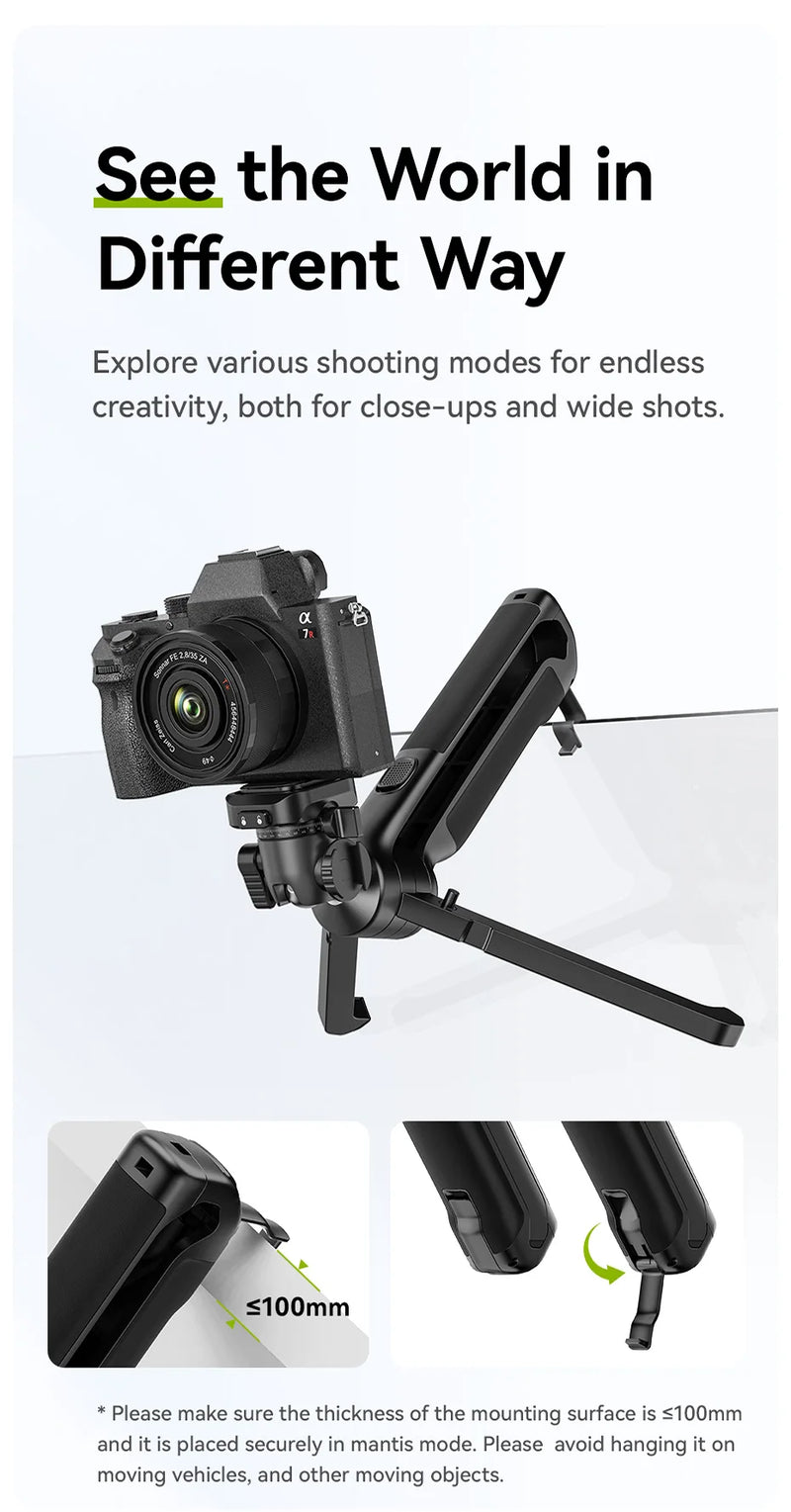 Tripé Ulanzi VlogPod TT38 com placa de liberação rápida, alça para câmera DSLR, tripé de mesa para transmissão ao vivo após selfie e vlog