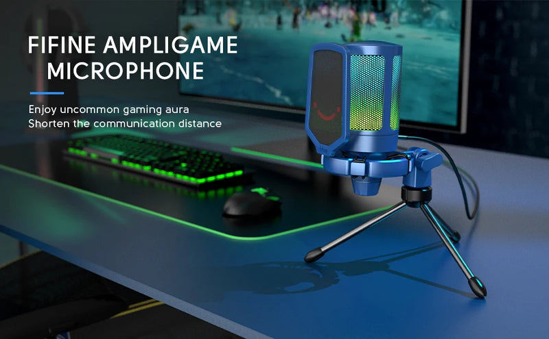 Microfone para jogos USB FIFINE A6V, premiado microfone com design iF, filtro pop/suporte anti-choque, som HD de 192 kHz e RGB para PC/PS4/5/Mac