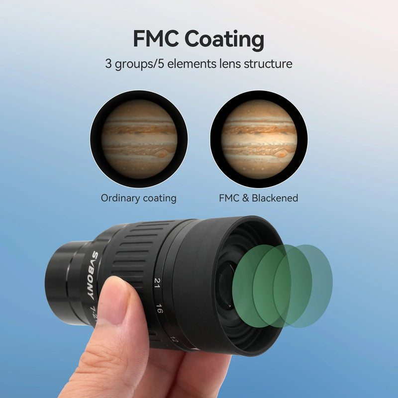 Ocular Svbony SV135 com zoom de 1,25" de 7 mm a 21 mm, design óptico totalmente multirrevestido, para usuários de óculos