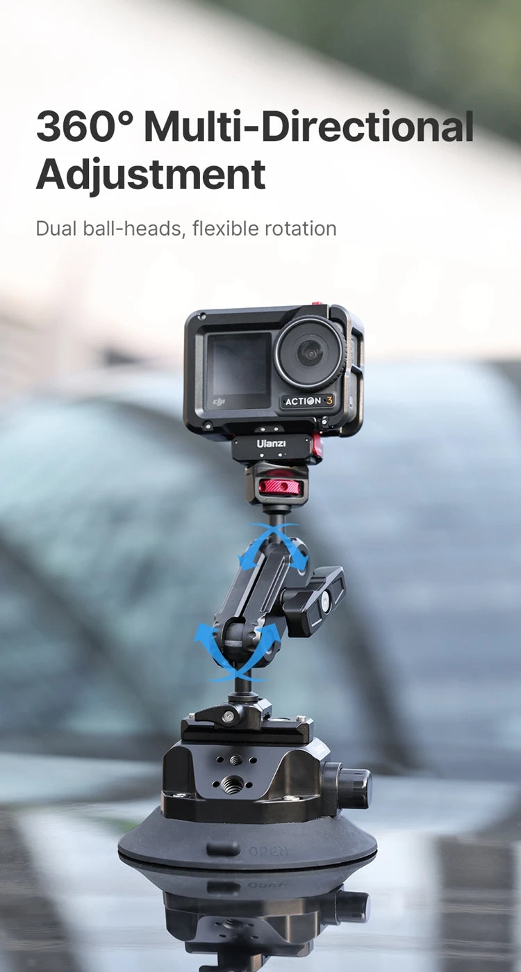Kit de suporte de carro com ventosa Ulanzi para câmera de ação de celular GoPro Hero Insta360 DJI Magic Arm com rotação flexível e vidro que suga
