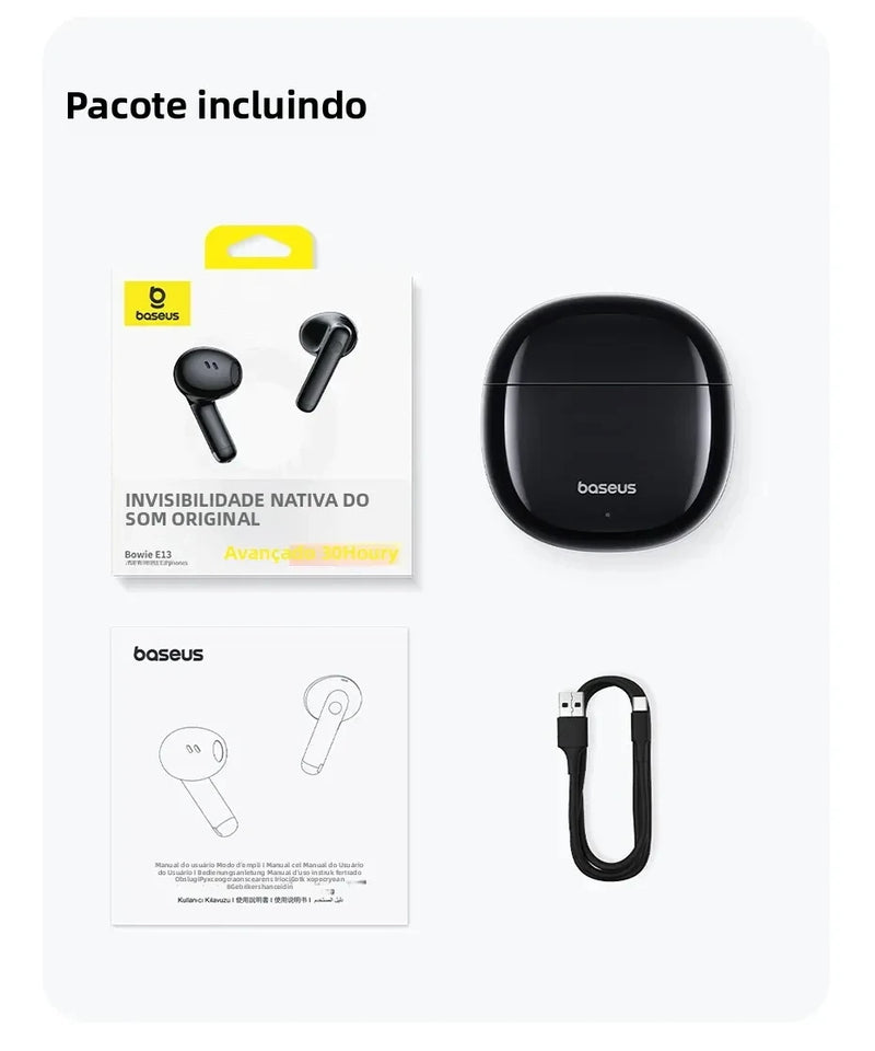 Fone De Ouvido Bluetooth 5.3 Baseus Bowie E13 Som Imersivel Recarregável Latencia Zero