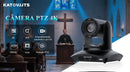 Câmera PTZ 4K KATOVJJTS com PoE, USB 3.0, IA, Enquadramento e HDMI para Conferências e Vídeo ao Vivo em Igrejas