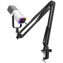 Kit de microfone dinâmico XLR FIFINE com braço articulado para mixer, conjunto de microfone USB para jogos com RGB, controle de volume para PC PS5/4 AmpliGame AM8T