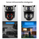 Câmera de vigilância Icsee preta Wi-Fi, monitor de câmera de segurança 4K Ultra HD, câmera de segurança Wi-Fi à prova d'água