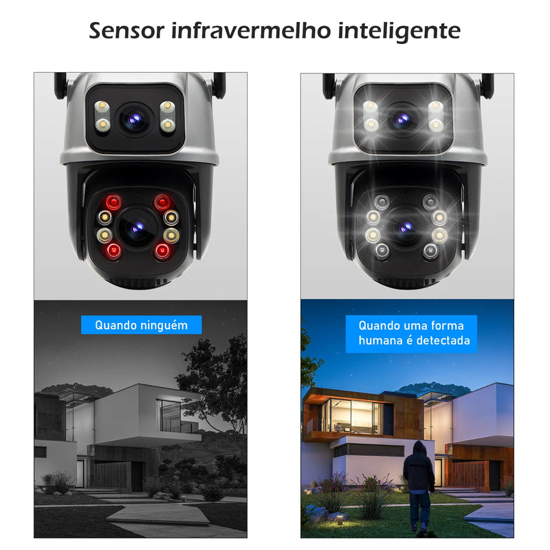 Câmera de vigilância Icsee preta Wi-Fi, monitor de câmera de segurança 4K Ultra HD, câmera de segurança Wi-Fi à prova d'água