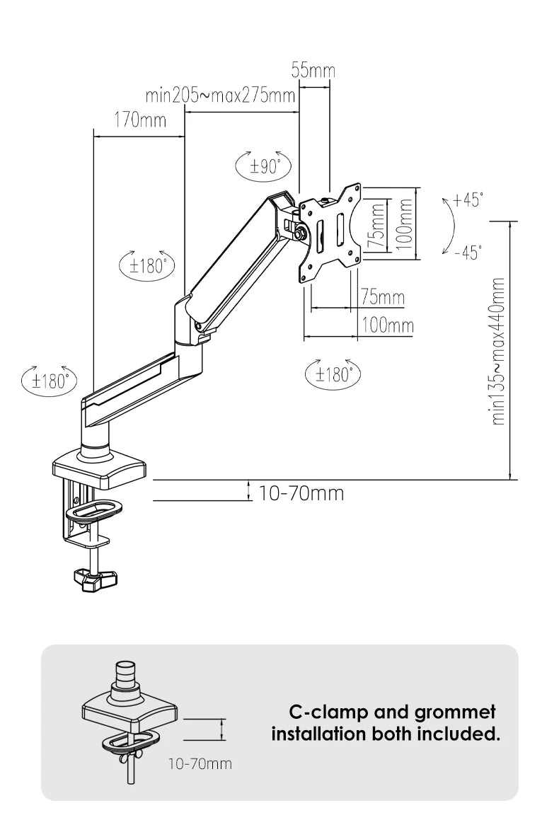 Suporte de mesa para monitor Bewiser de 13" a 32" com capacidade de peso de até 9 kg (19,8 lbs), altura ajustável, rotação de 360°