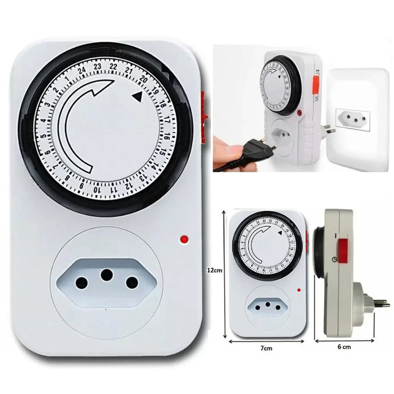 Adaptador Benjamin Inteligente com 1 Tomada e 1 Temporizador Analógico Liga e Desliga Energia 110v / 220v - Timer Manual