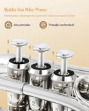 Trompete de bolso em miniatura em Si bemol, instrumento de sopro de metal, com bocal, luvas, pano de limpeza e estojo de transporte.