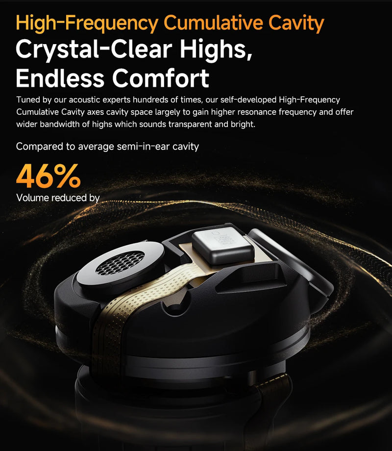 Fones de ouvido sem fio QCY HT10 AilyBuds Pro+ com cancelamento de ruído ativo (ANC), áudio de alta resolução com LDAC, Bluetooth 5.3, 6 microfones, IA para chamadas em HD e conexão multiponto.