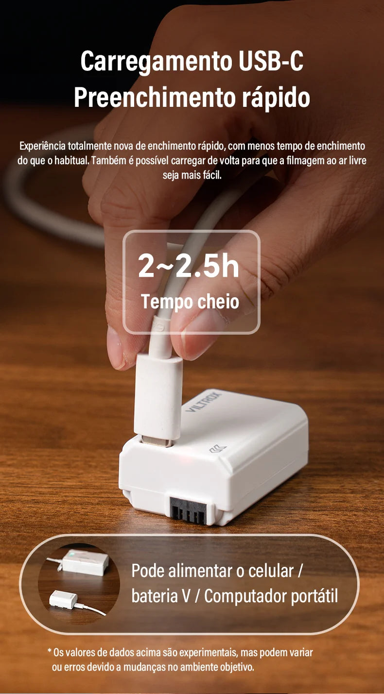 Bateria para câmera Viltrox FZ100 FW50 USB-C com carregamento rápido e recarregável para câmera Sony A6700 FX3 ZV-E1 ZV-E10 A7M4 A9 A1
