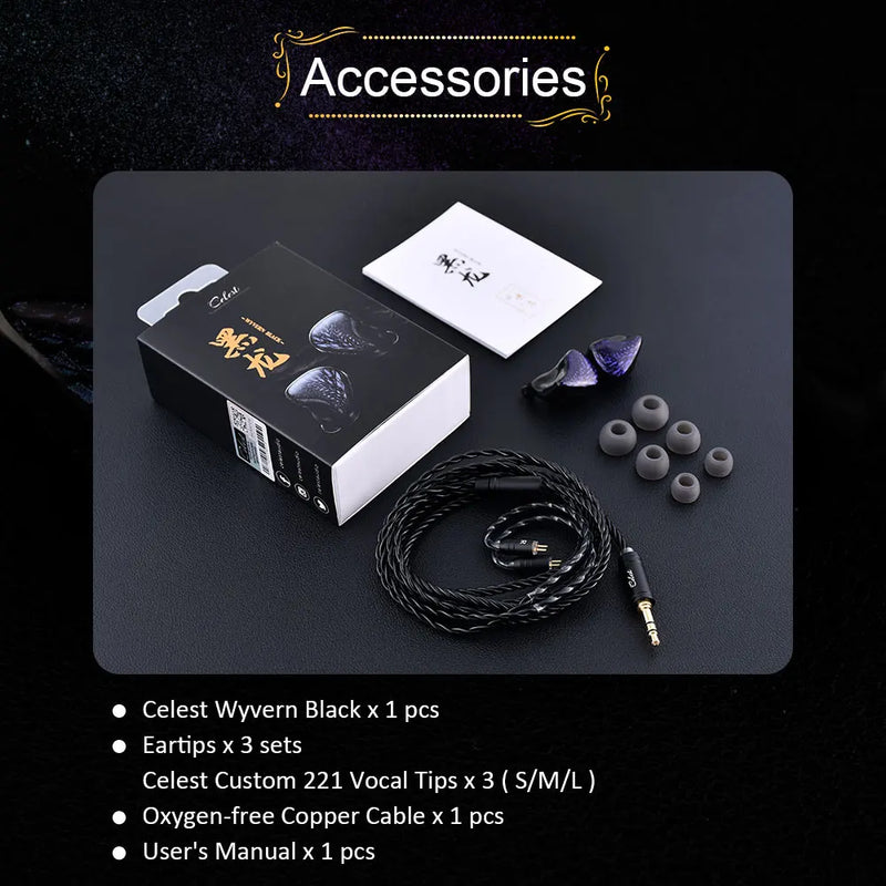 Fones de ouvido Kinera Celest Wyvern pretos com cabo e microfone, envio de IEMs brasileiros, fones de ouvido com fio Hi-Fi para jogos, para presente