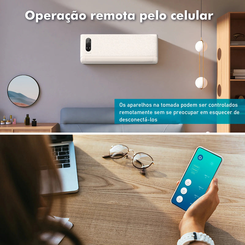 Filtro de Linha Inteligente Com WiFi, 3 Tomada, 2 Entradas USB, 1 Entrada Tipo C e 1 Botão Liga Desliga Geral