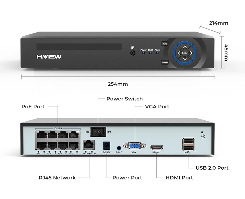 Sistema de segurança CCTV 4K 8 canais Poe NVR 8MP com detecção facial, vigilância de rede H.265, gravador de áudio e vídeo XMeye ONVIF H.View