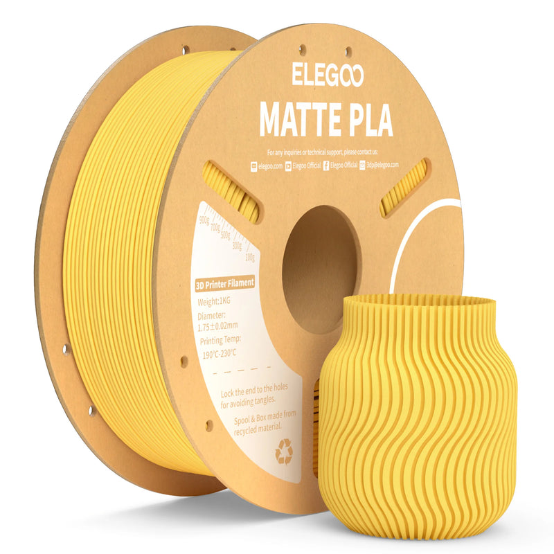 Filamento PLA fosco ELEGOO 1 kg, filamento FDM para impressora 3D de 1,75 mm, precisão dimensional de +/- 0,02 mm, bobina de papelão de 1 kg (2,2 lbs)
