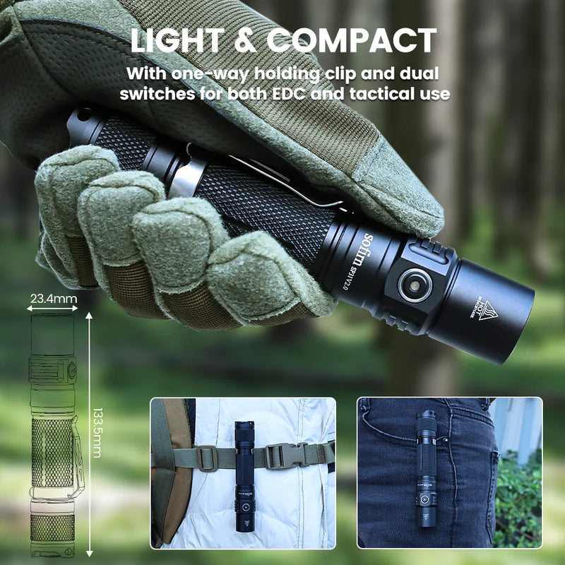Sofirn SP31 V2.0 Lanterna Tática LED Potente 18650 XPL HI 1200lm Luz de Tocha com Interruptor Duplo Indicador de Energia ATR