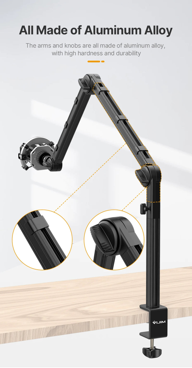 Suporte de braço de microfone VIJIM LS24 para câmera DSLR, suporte de mesa com suspensão ajustável e suporte de 1/4'' e 3/8'' para gravação