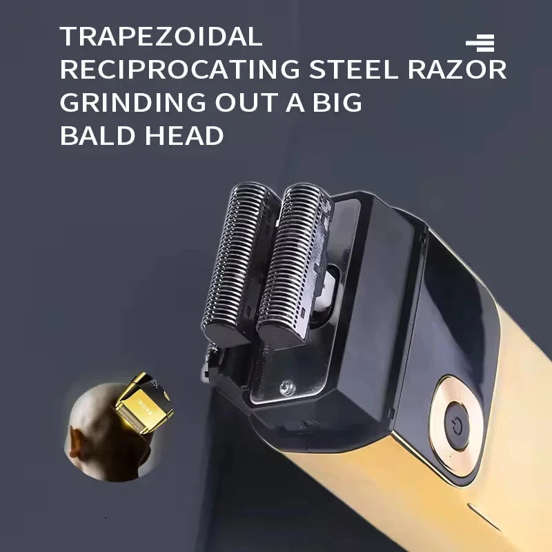Barbeador e corta cabelo elétrico masculino com 3 velocidades, display LCD, corpo de metal e carregamento USB