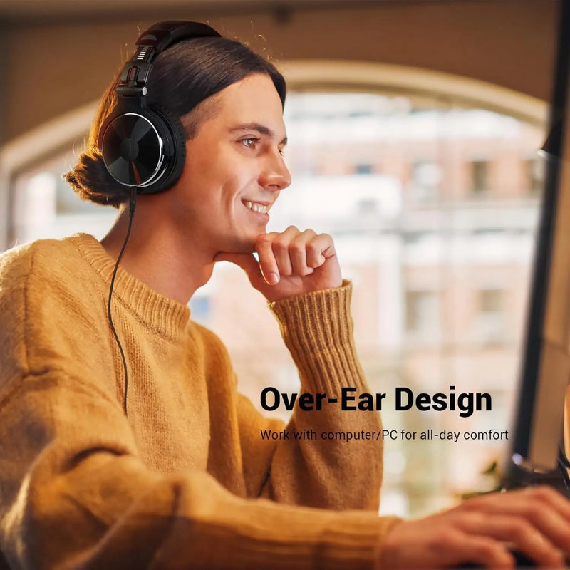 Fones de ouvido com fio Oneodio Pro 10, áudio de alta resolução, fone de ouvido com fio, estéreo, profissional para DJ, com microfone, sobre a orelha, fone de ouvido de estúdio