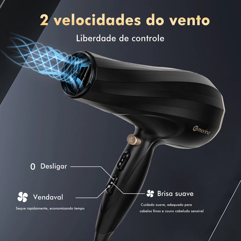 Secador de cabelo elétrico V-127V ou 220V 1900W Preto/Dourado