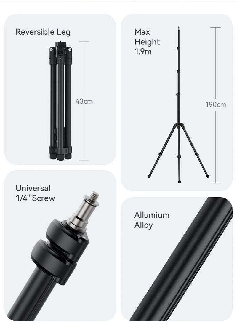 Ulanzi TT43 Tripé portátil ajustável, suporte reversível para luz de preenchimento, caixa macia, luz COB de 40 W com parafuso de 1/4''