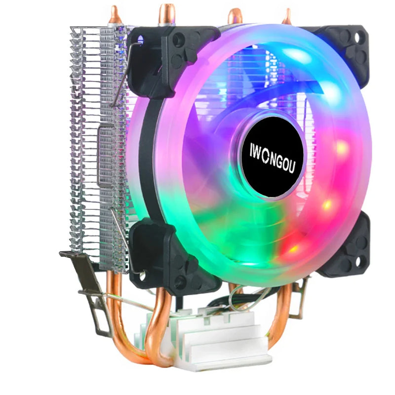 Cooler de processador x99 para LGA 2011 RGB Ventilador IWONGOU 2 Heatpipes CPU Radiator PWM 3Pin Fans para Intel 1366/1700/AM4/AMD