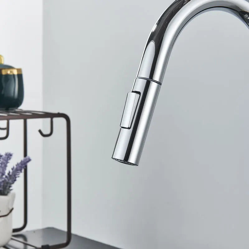 Torneira de cozinha FMHJFISD, torneira de cozinha dourada escovada, torneira de água retrátil, misturadora de alça única, rotação de 360 graus, torneira de chuveiro de cozinha