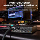 Placa de som profissional TEYUN Q-24 com monitor para guitarra elétrica, ideal para gravações ao vivo, transmissões e estúdios de canto em computadores e PCs.