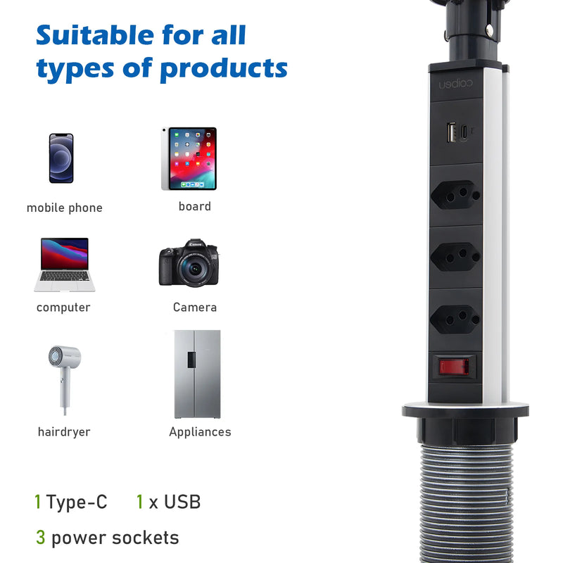 Filtro de Linha extensão com Tomada, universal, USB e Tipo C