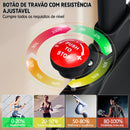 Bicicleta ergométrica ZRSE para uso doméstico, ideal para exercícios cardiovasculares em ambientes internos, com suporte para iPad e monitor LCD. Transmissão silenciosa por correia.