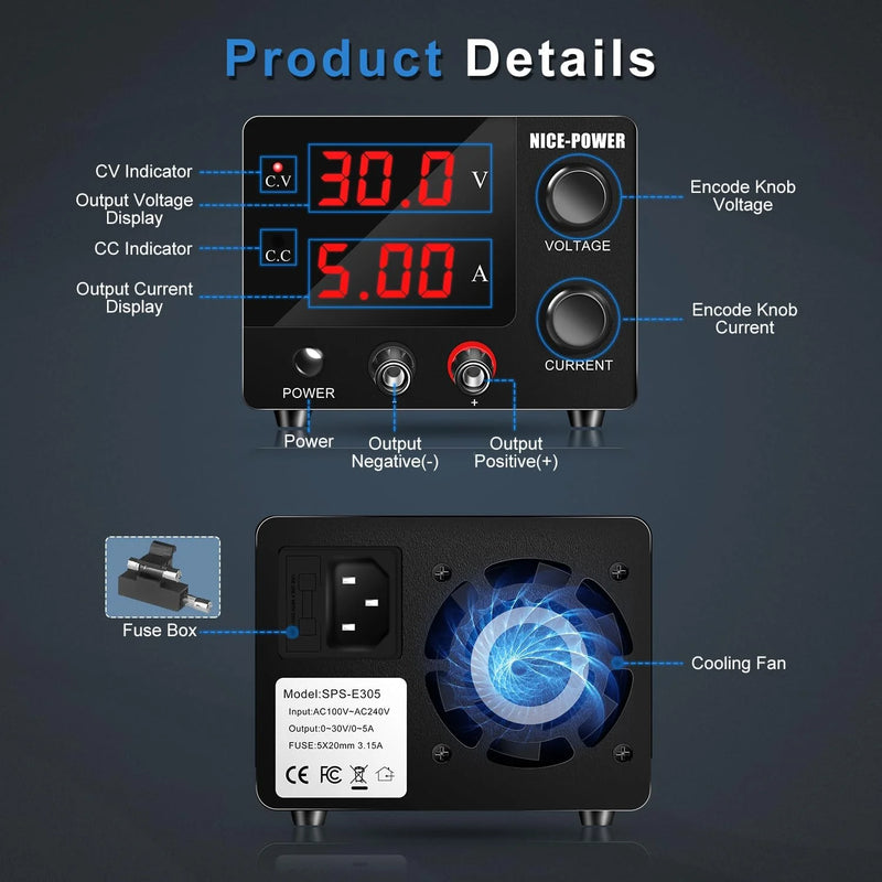 Fonte de alimentação de bancada 300W 150W Fonte de bancada 30V 10A 5A Power Bank Noberak Laboratory Fonte de alimentação DC ajustável com chave