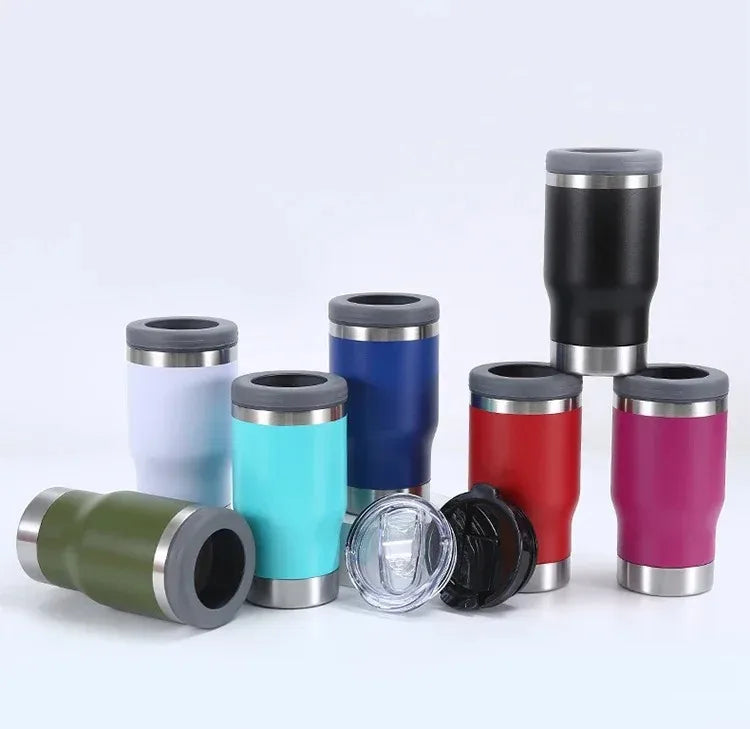 Copo Térmico 400ml ou suporte para cerveja de lata ou garrafa em aço inoxidável - 5x1 (Copo térmico / Latinha 350ml / Lata Alta 400mL / Barrigudinha / Long Neck e Com Abridor de Garrafa)