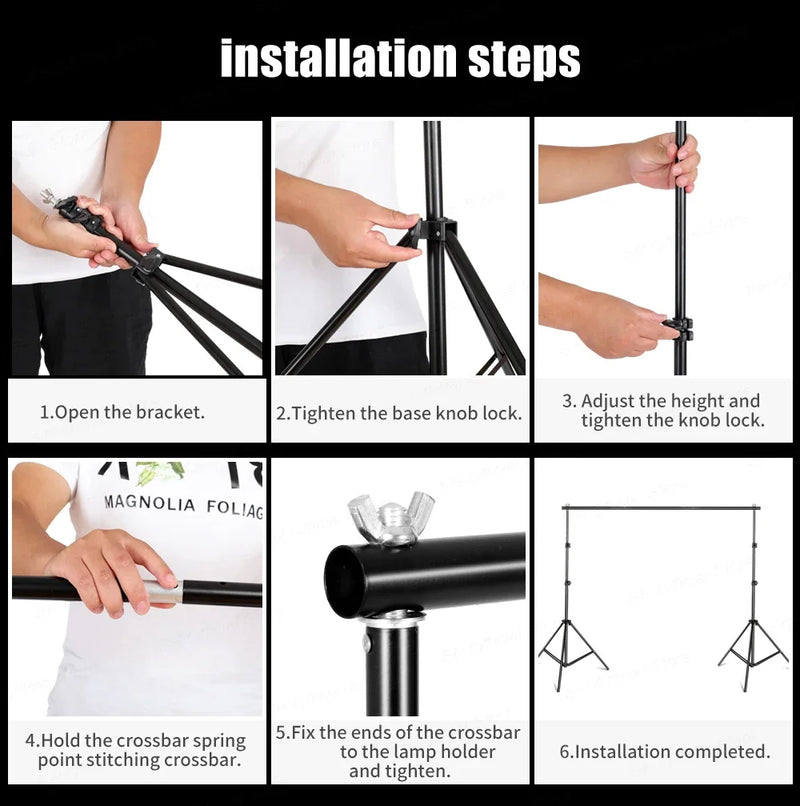 SH Novo Kit de Suporte para Fundo de Foto 2X2M 2X3M 2,6X3M com Ajuste de Altura para Estúdio Fotográfico com Clipe