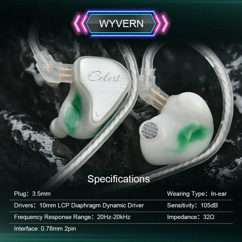 Fones de ouvido Kinera Celest Wyvern pretos com cabo e microfone, envio de IEMs brasileiros, fones de ouvido com fio Hi-Fi para jogos, para presente