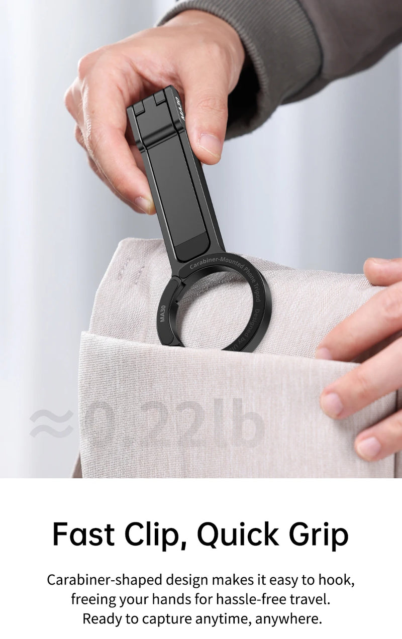 Ulanzi MA30 Tripé para celular com mosquetão, suporte magnético de dupla face para vídeo, luz, vlog, transmissão ao vivo, viagens ao ar livre