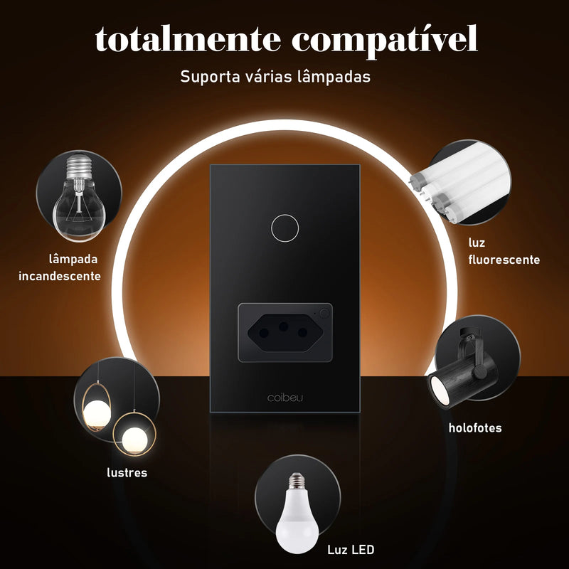 Interruptor Inteligente Tuya Compatível Alexa, Smart Switch com Neutro, APP e WiFi por Toque,