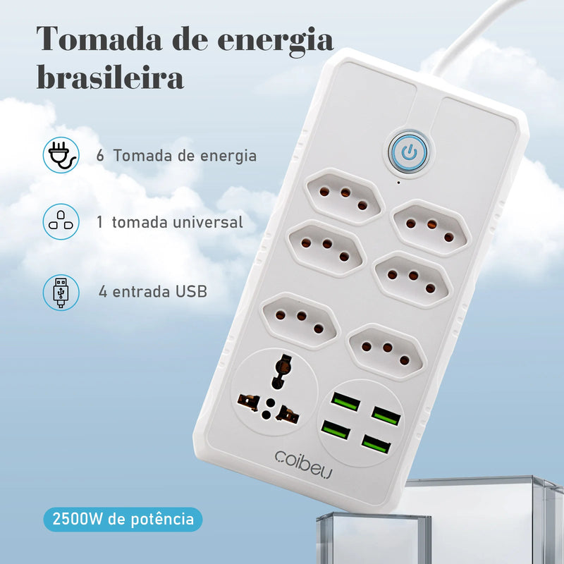 Extensão elétrica, filtro de linha, extensão de energia, tomada USB, plugue, plugue de água, filtro de linha brasileiro, 100-220V, 10A