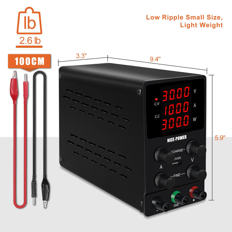 Fonte de alimentação de bancada regulada por CC USB KUAIQU, regulador de tensão ajustável de laboratório de 30 V, 10 A, 5 A, estabilizador de 60 V e 5 A, fonte de alimentação com interruptor