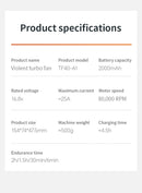 Ventilador Turbo Booster TF40 sem escovas, portátil, com alta potência de 500g, soprador de ar potente para remoção de água, ideal para camping e churrasco.