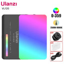 Luz de vídeo Ulanzi VL120 RGB branca de cor total, 2500K-9000K, LED para fotografia, luz de preenchimento para câmera, luz para vlog ao vivo, luz de preenchimento ajustável.