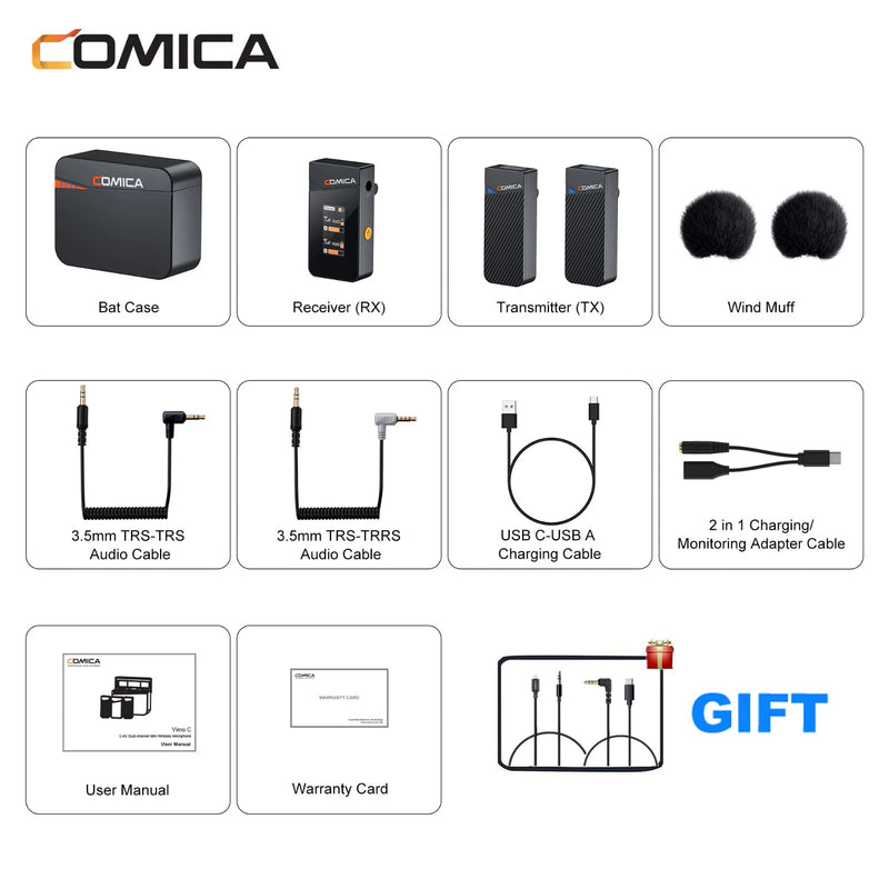 Microfone de lapela sem fio Comica Vimo C C3 C2 C1 2.4G para câmera de smartphone, vlog, streaming de YouTube vs Rode GO II